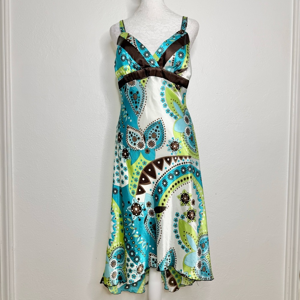 BCX Y2K Turquoise and Brown Floral Midi Dress